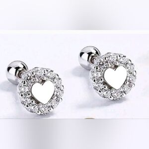Heart Silver-Plated Stud Earrings Women, Men Couple Zirconia Minimalist Earrings